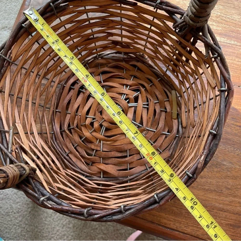 Medium Sized Brown Woven Basket with Handle